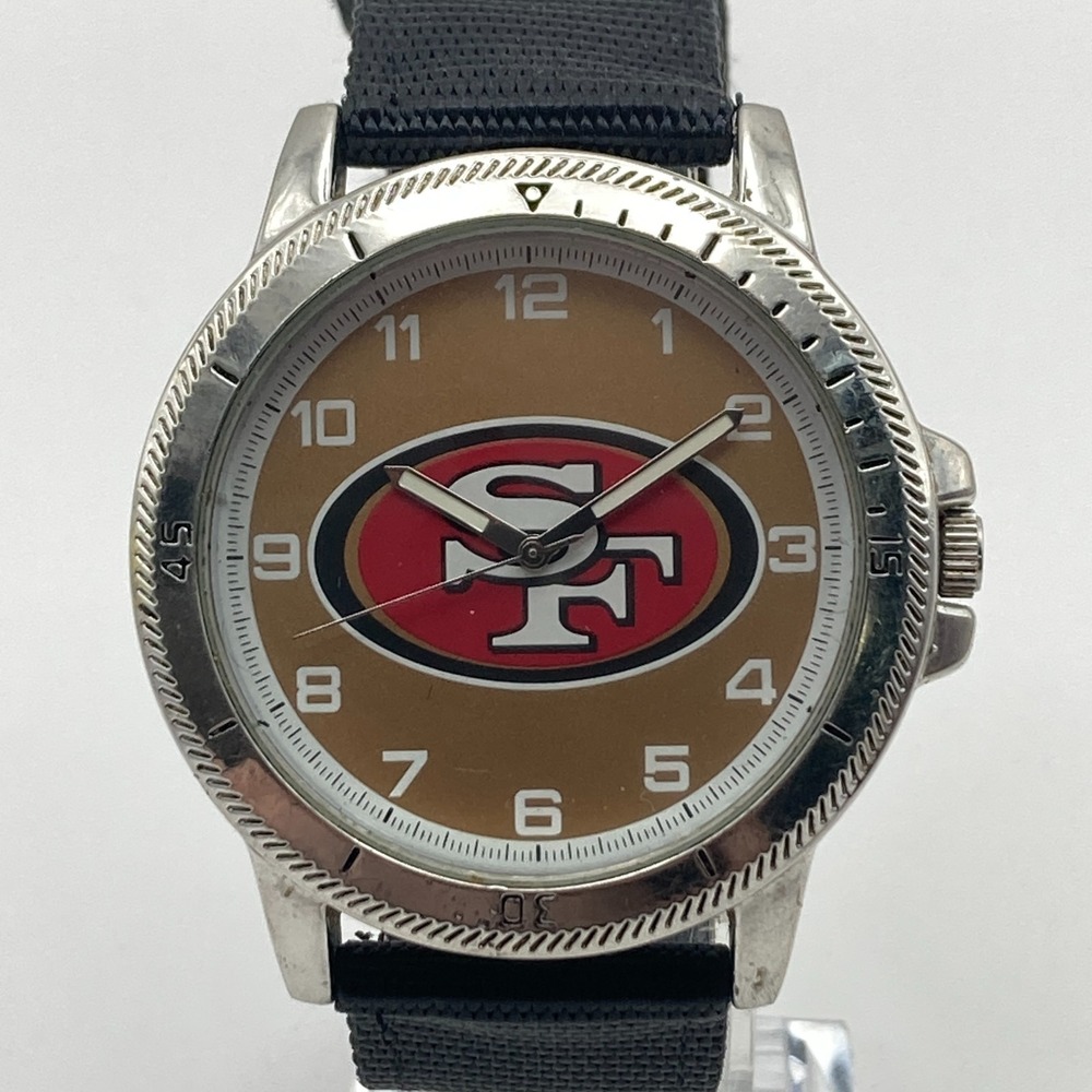 San Francisco 49ers Men's Watch NFL 44mm Silver Tone Logo Sparo Nylon Band 9"